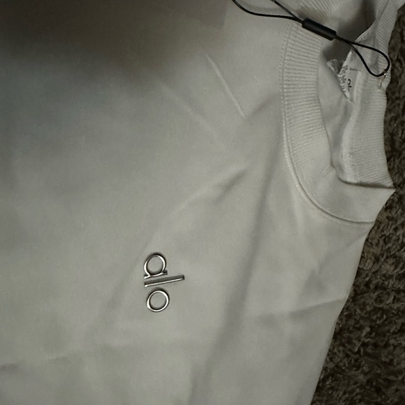 ALO Yoga White Pullover with Metallic Logo Slider